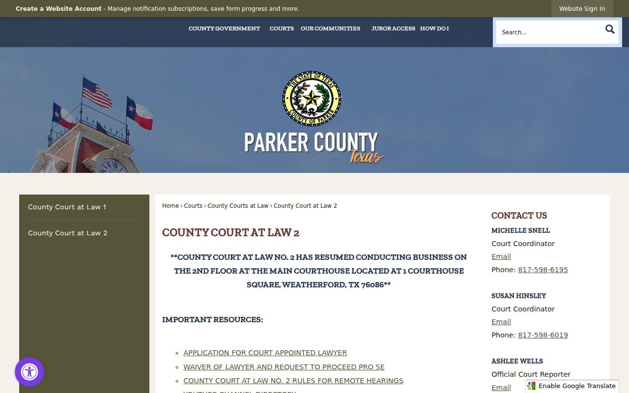 Parker County misdemeanor criminal court case information for CCL2
