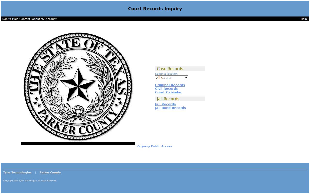 Parker County arrest record jail search landing screen