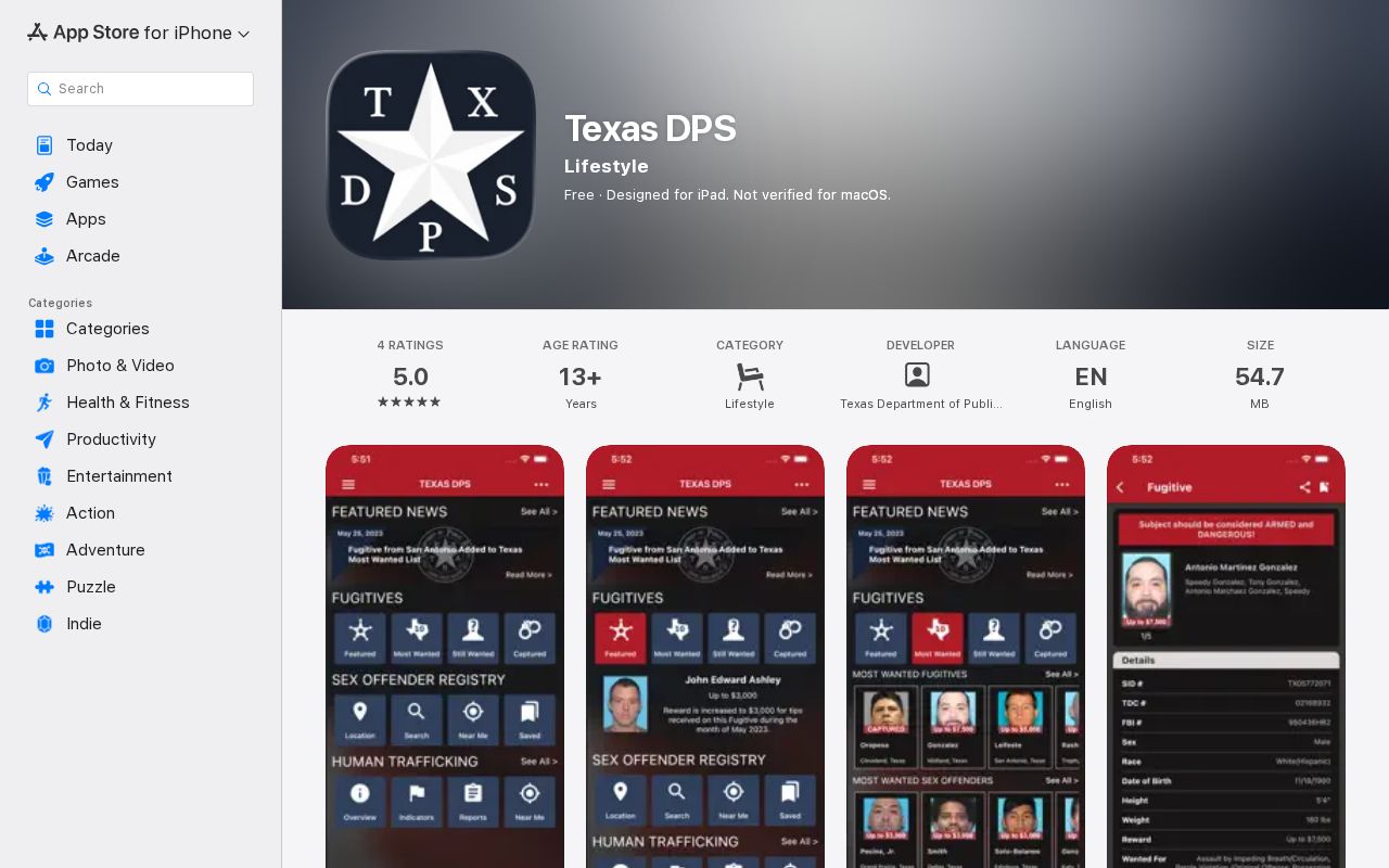 Official Texas DPS app listing for Parker County sex offender registry searches