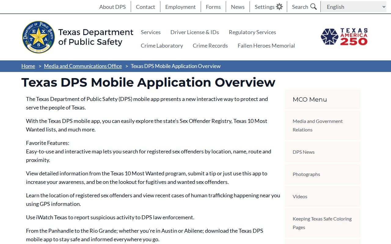 Parker County sex offender check using the Texas DPS mobile app overview