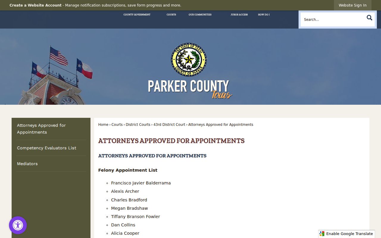 Parker County criminal case appointed counsel information