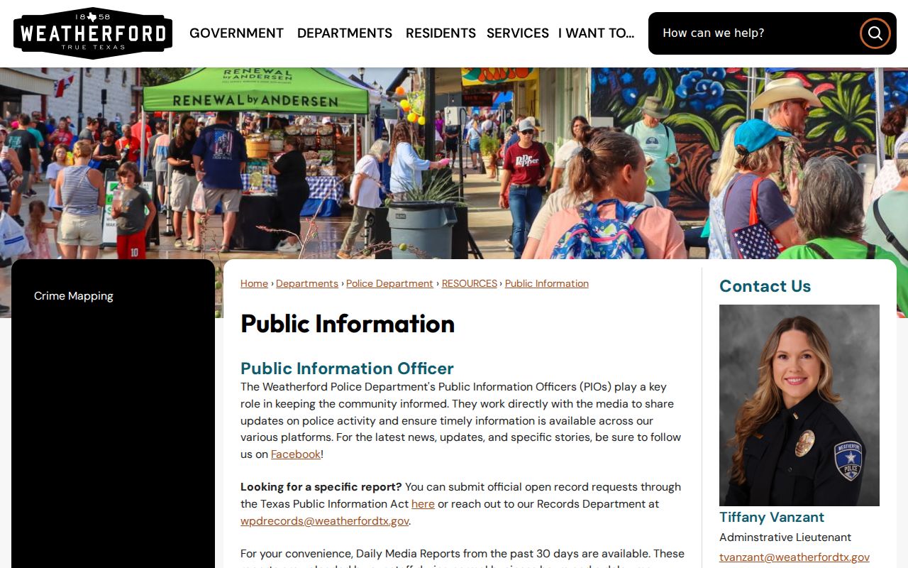 Weatherford criminal history public information page for police media reports